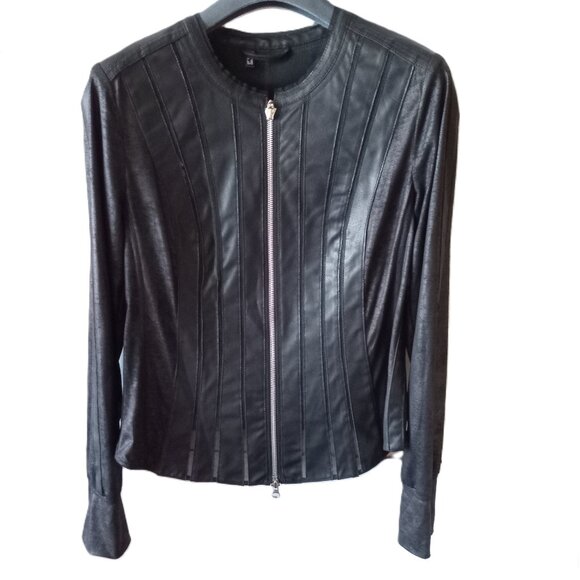 Sportalm Women's Black Faux Leather Jacket Swarovski Biker Urban Whimsigoth Sz 8 - Picture 1 of 12